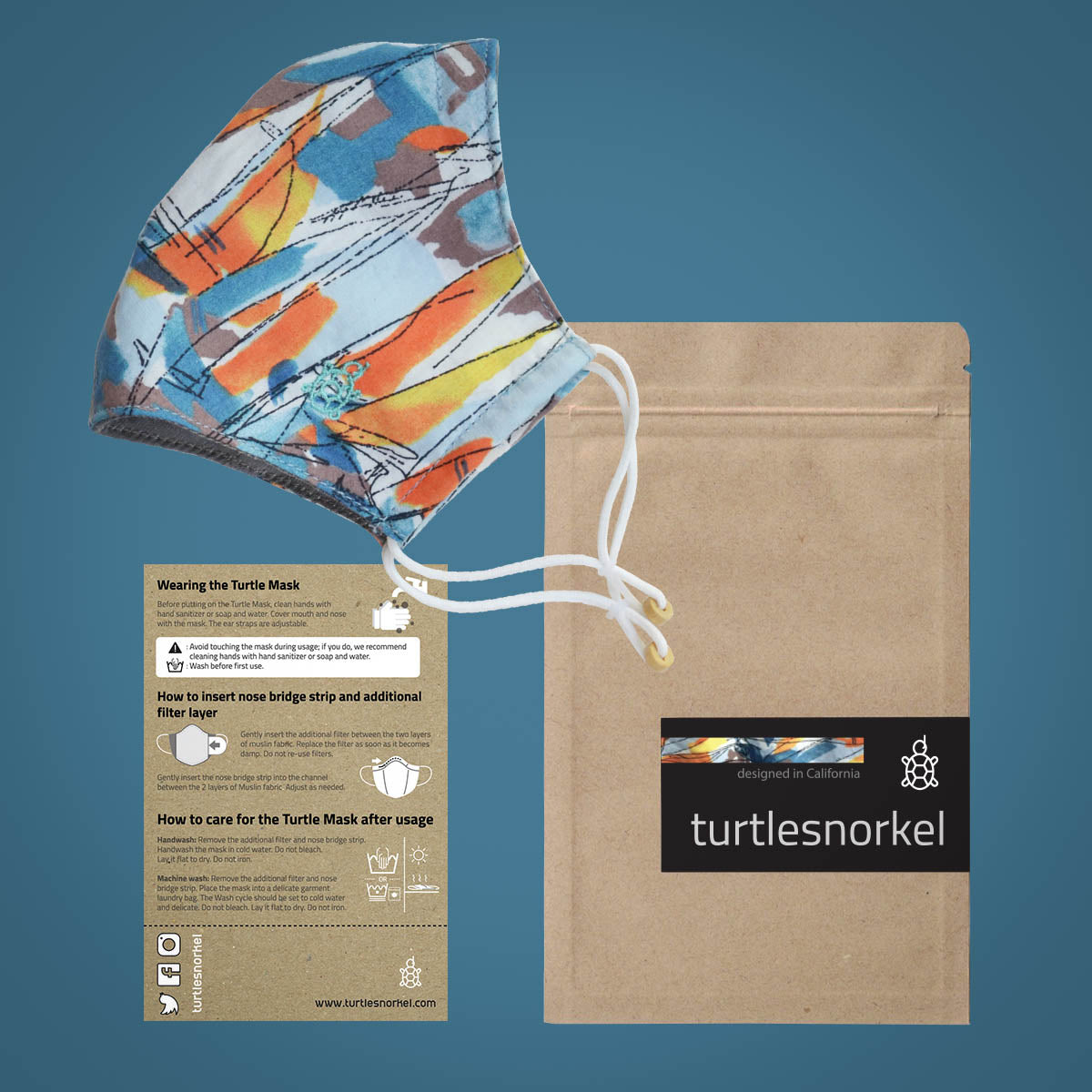 Turtle Mask 2.1 Summer Sunset - Limited Edition  The inner layer is constructed with the same lightweight muslin cotton that helps reduce skin irritations and provide breathability. The special inner sleeve pocket houses insertable filters that help reduce symptoms from dust, air pollution, allergies and other airborne contaminants.   The mask's outer layer comes in various styles and patterns, making it fun and fashionable.
