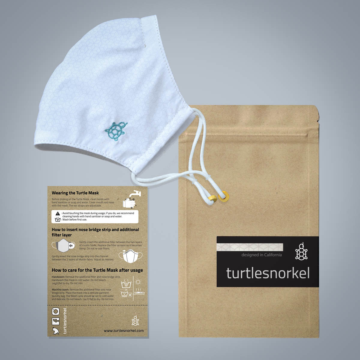 Turtle Mask 2.1 Sea Coral White  - Limited Edition  The inner layer is constructed with the same lightweight muslin cotton that helps reduce skin irritations and provide breathability. The special inner sleeve pocket houses insertable filters that help reduce symptoms from dust, air pollution, allergies and other airborne contaminants.   The mask's outer layer comes in various styles and patterns, making it fun and fashionable.
